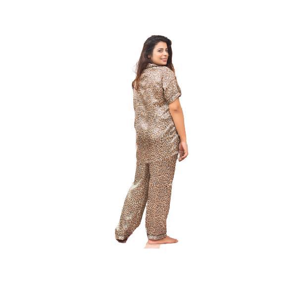 Women Silk Sleepwear 2 Pcs Latest leopard Print Silk Nightdress for Women