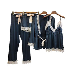 Women Sleepwear 4 Pieces Elegant Silk Pajama Set For Women