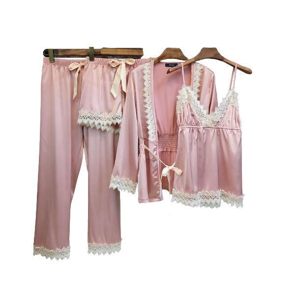 Women Sleepwear 4 Pieces Elegant Silk Pajama Set For Women